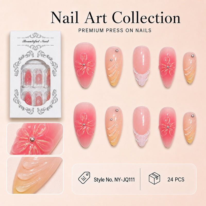 Vrouwen Nagelkunst Set Bloemen en Gradiënt Design 0