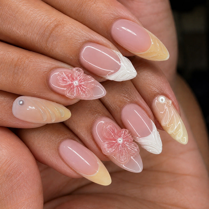 Vrouwen Nagelkunst Set Bloemen en Gradiënt Design 4