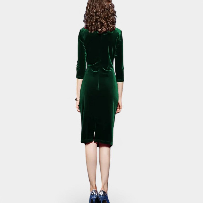 Vrouwen Robe Velours Asymmetrische Hals Rood 6