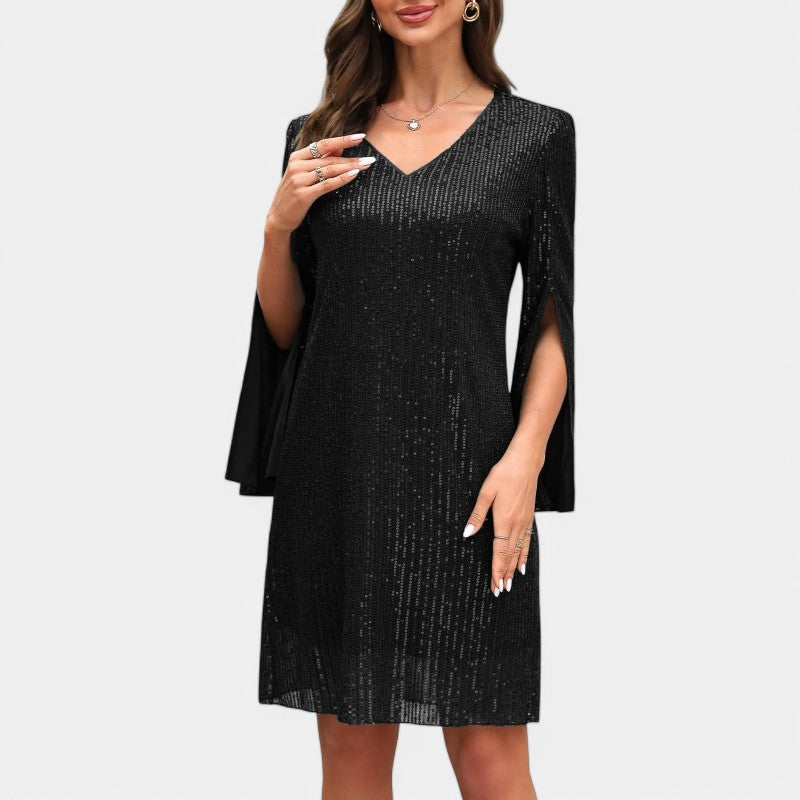 Vrouwen Tunique Jurk Met Splitmouwen Polyester Sequins 1