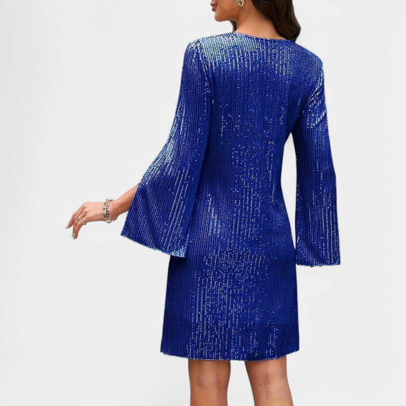 Vrouwen Tunique Jurk Met Splitmouwen Polyester Sequins 2
