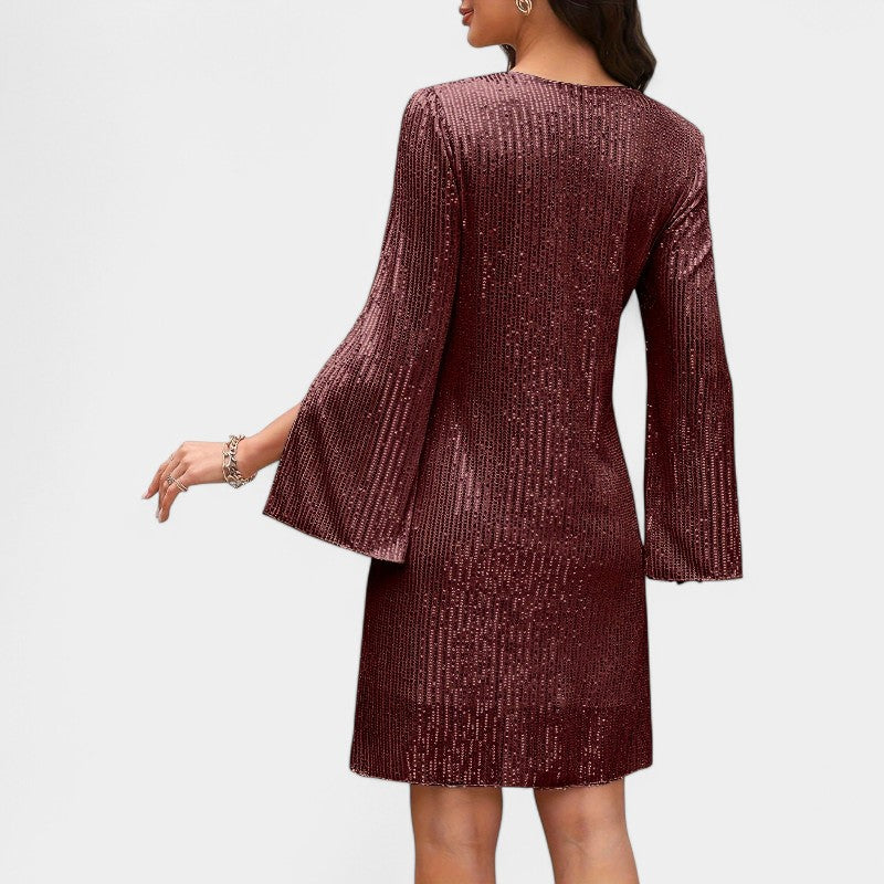 Vrouwen Tunique Jurk Met Splitmouwen Polyester Sequins 3