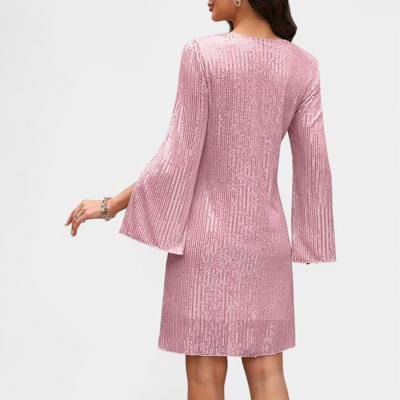 Vrouwen Tunique Jurk Met Splitmouwen Polyester Sequins 4