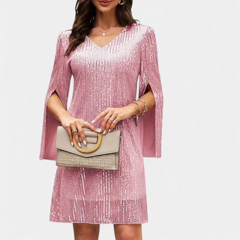 Vrouwen Tunique Jurk Met Splitmouwen Polyester Sequins 8