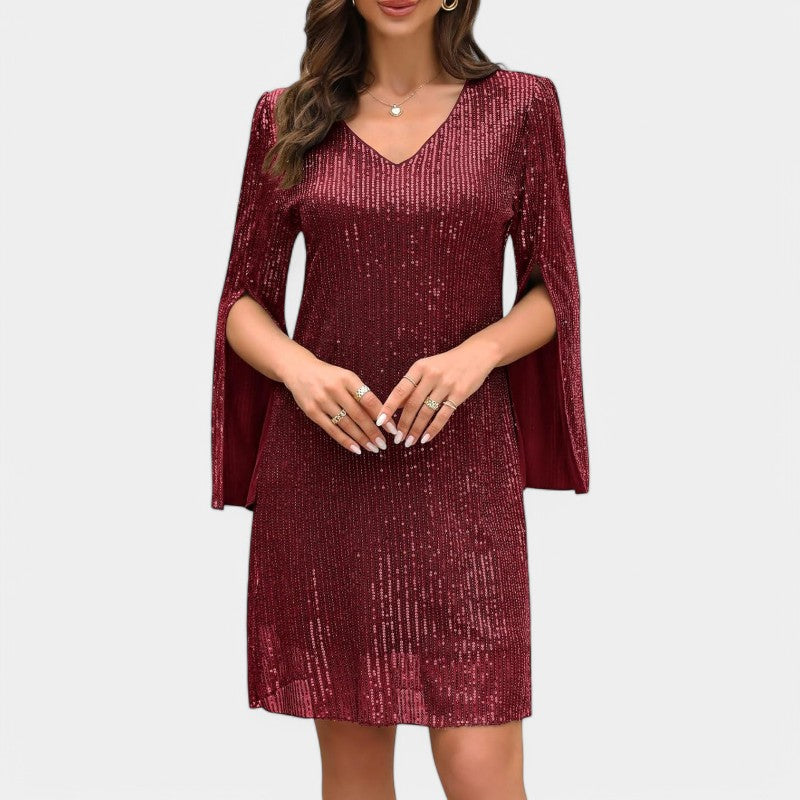 Vrouwen Tunique Jurk Met Splitmouwen Polyester Sequins 9