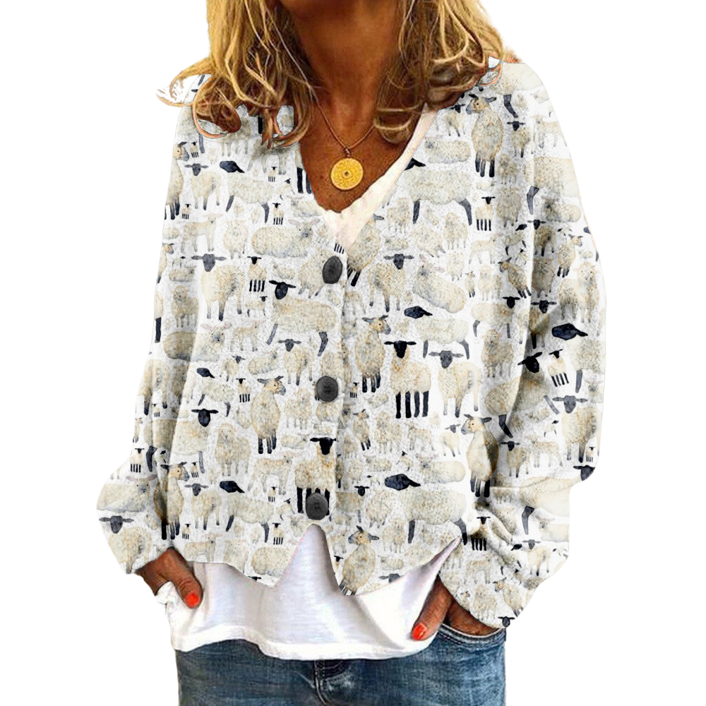 Vrouwen Vintage Sweater met V-hals en Fåremønster 1