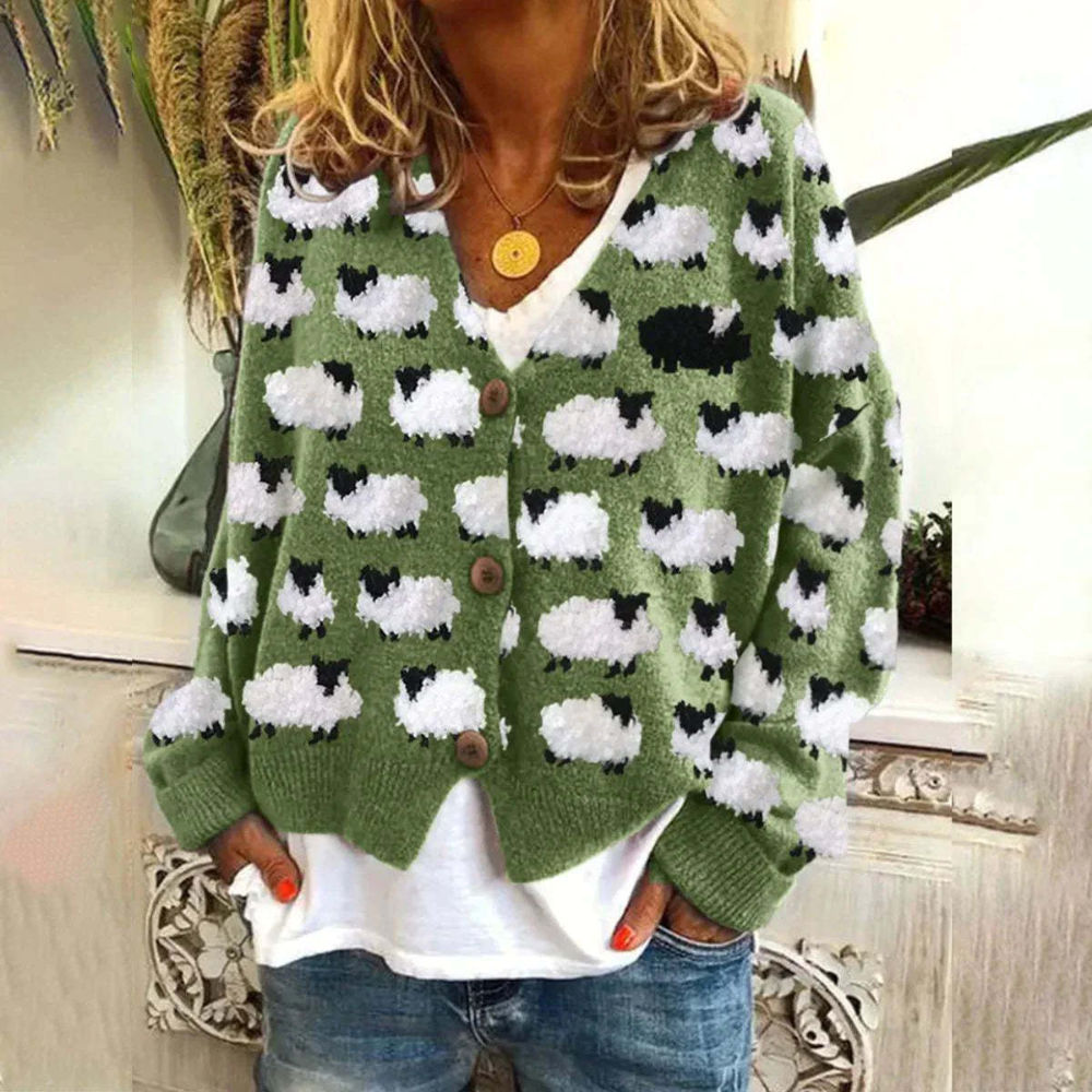 Vrouwen Vintage Sweater met V-hals en Fåremønster 6