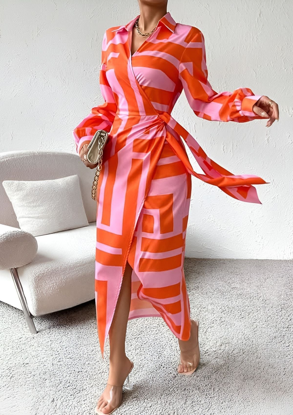 Vrouwen Wrap Dress Gedrukt Elegante Stijl 1