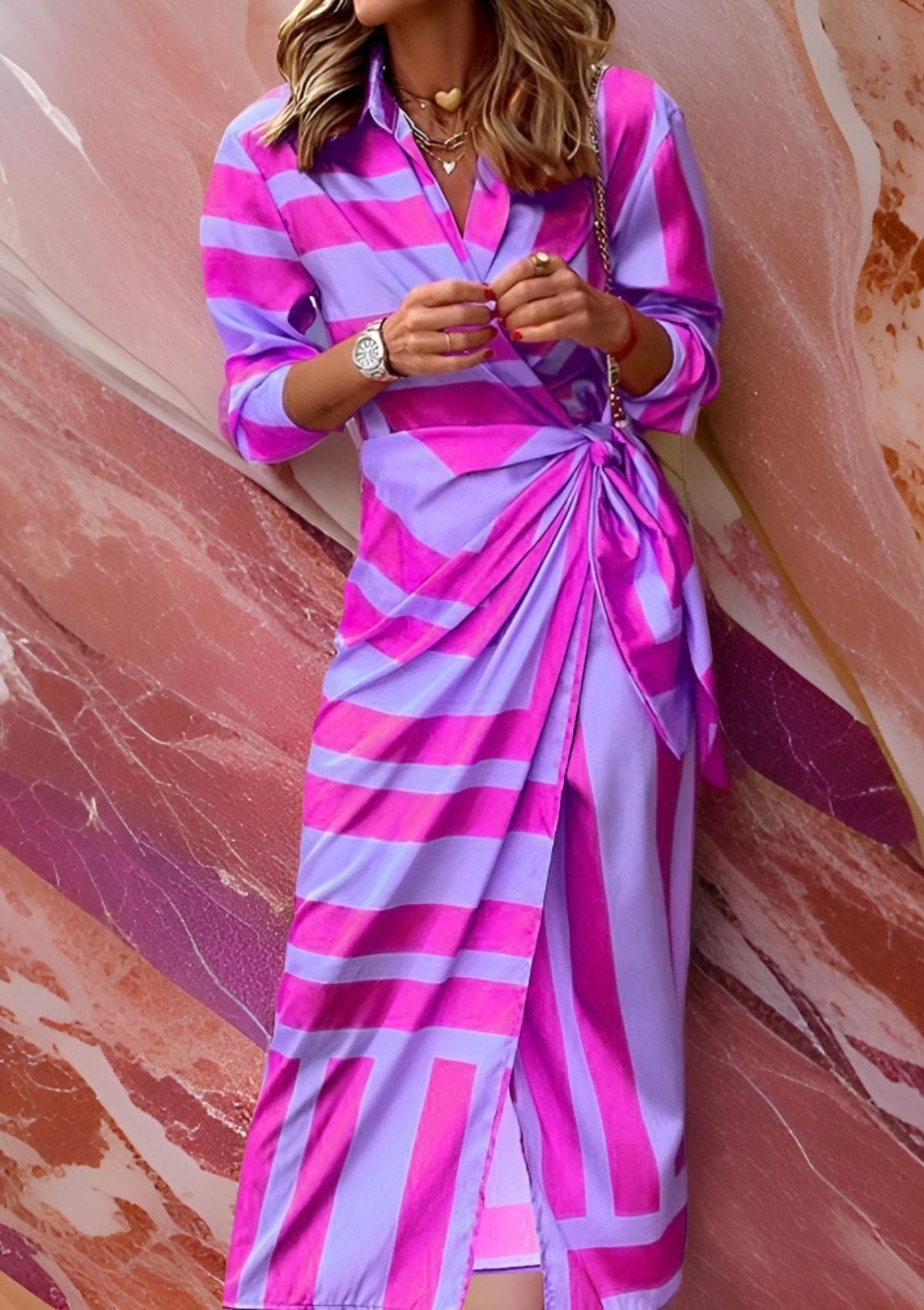 Vrouwen Wrap Dress Gedrukt Elegante Stijl 11