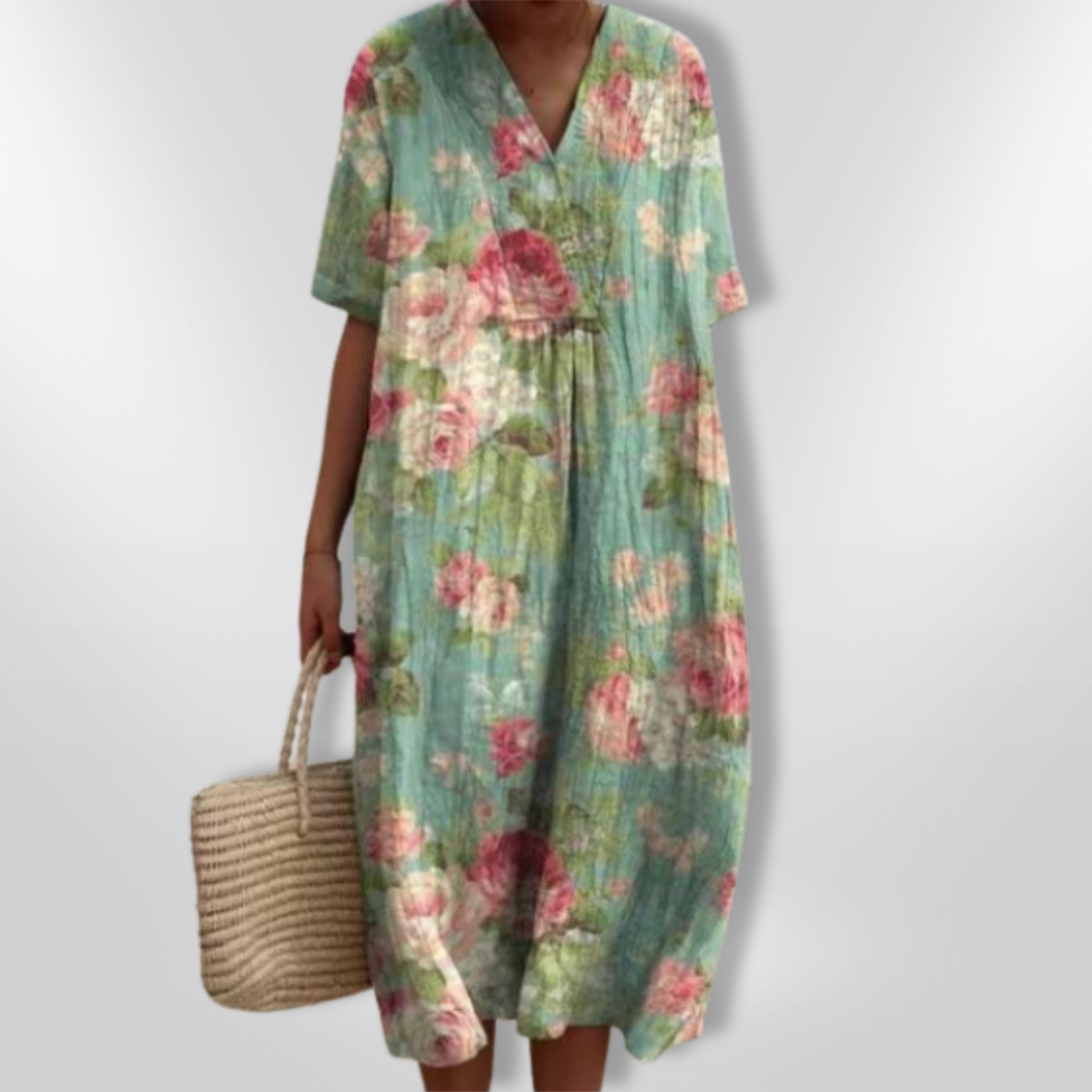 Vrouwen Zomerjurk Met Bloemenprint En V-Hals 10