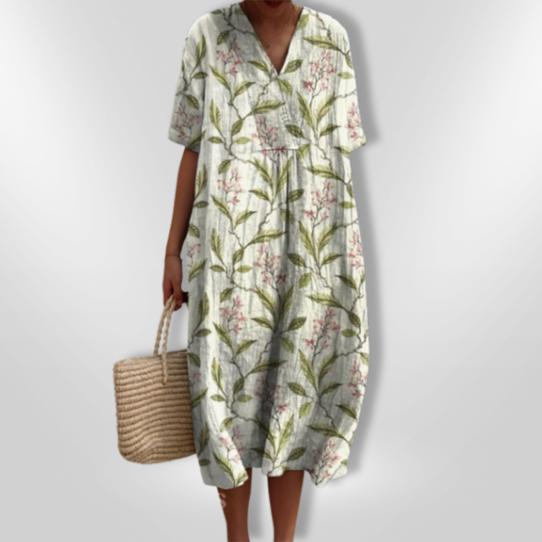 Vrouwen Zomerjurk Met Bloemenprint En V-Hals 11