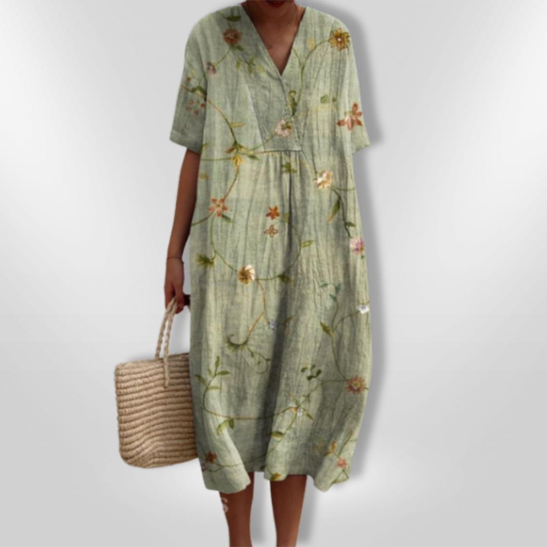 Vrouwen Zomerjurk Met Bloemenprint En V-Hals 12