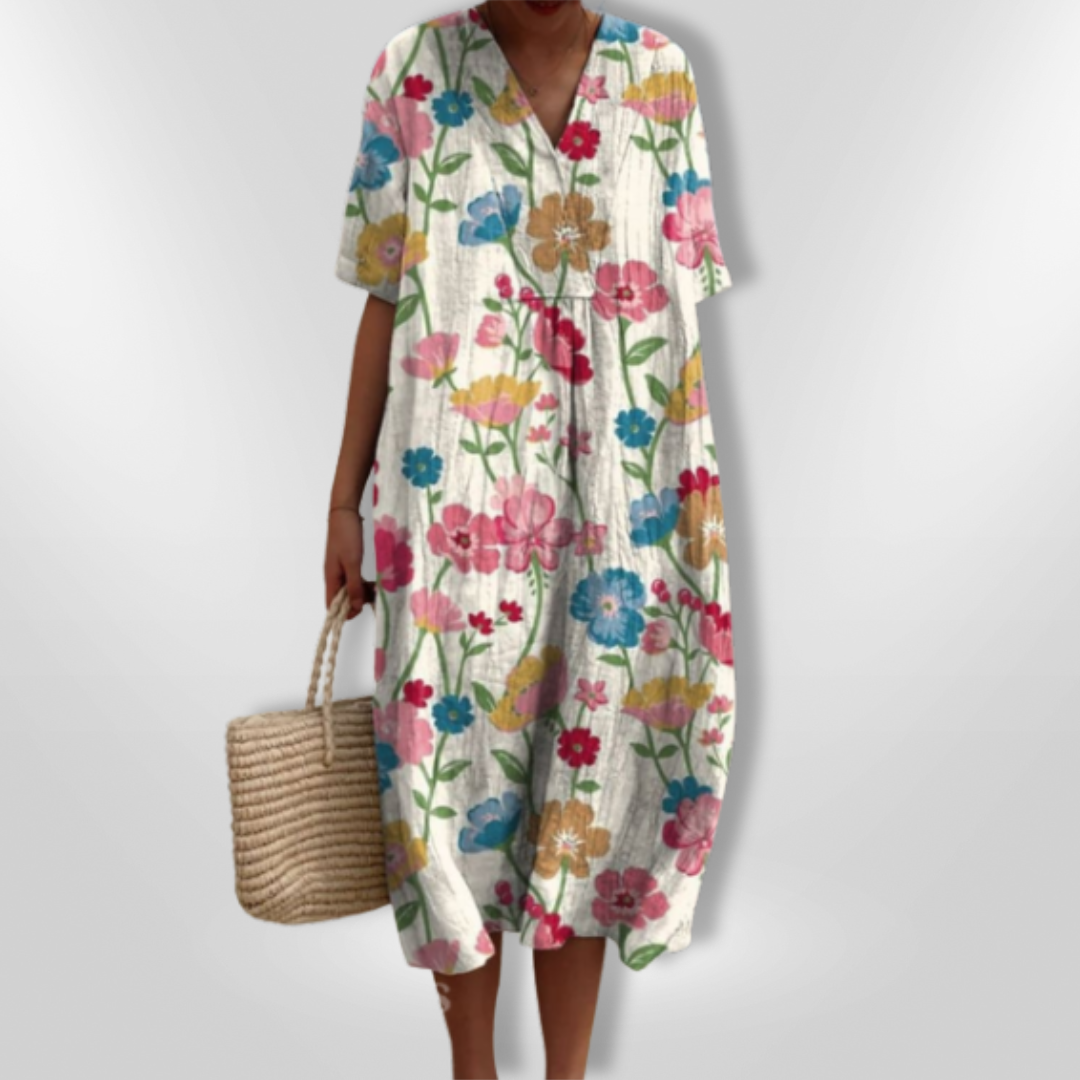Vrouwen Zomerjurk Met Bloemenprint En V-Hals 14