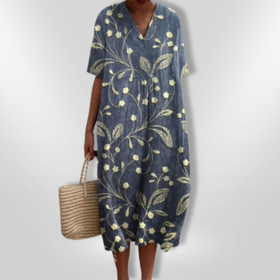 Vrouwen Zomerjurk Met Bloemenprint En V-Hals 15