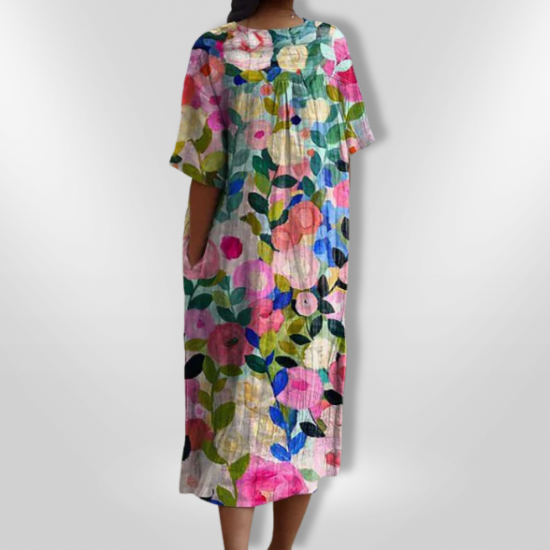 Vrouwen Zomerjurk Met Bloemenprint En V-Hals 2