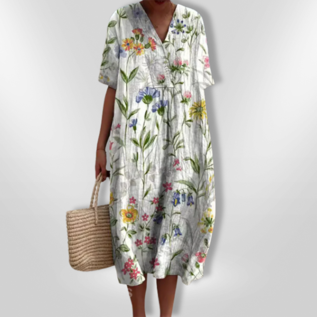 Vrouwen Zomerjurk Met Bloemenprint En V-Hals 3