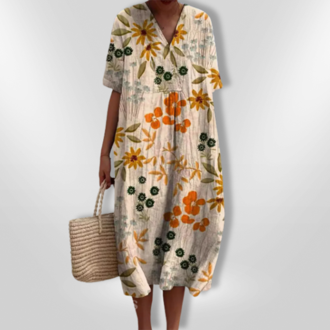 Vrouwen Zomerjurk Met Bloemenprint En V-Hals 4