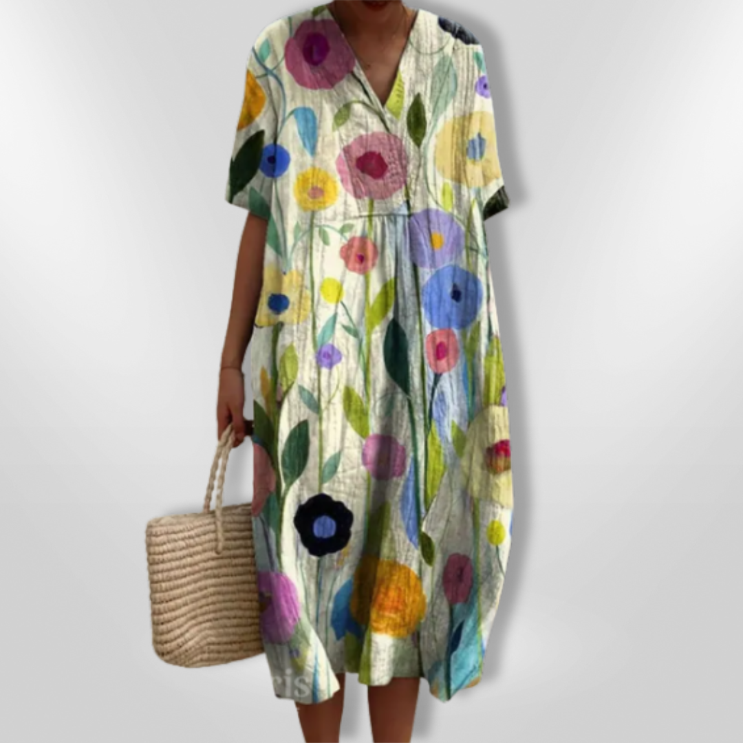 Vrouwen Zomerjurk Met Bloemenprint En V-Hals 5