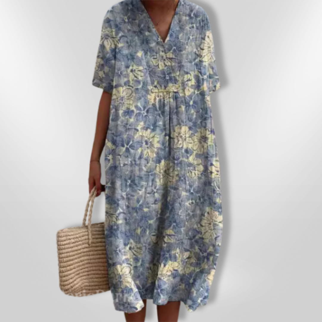 Vrouwen Zomerjurk Met Bloemenprint En V-Hals 7