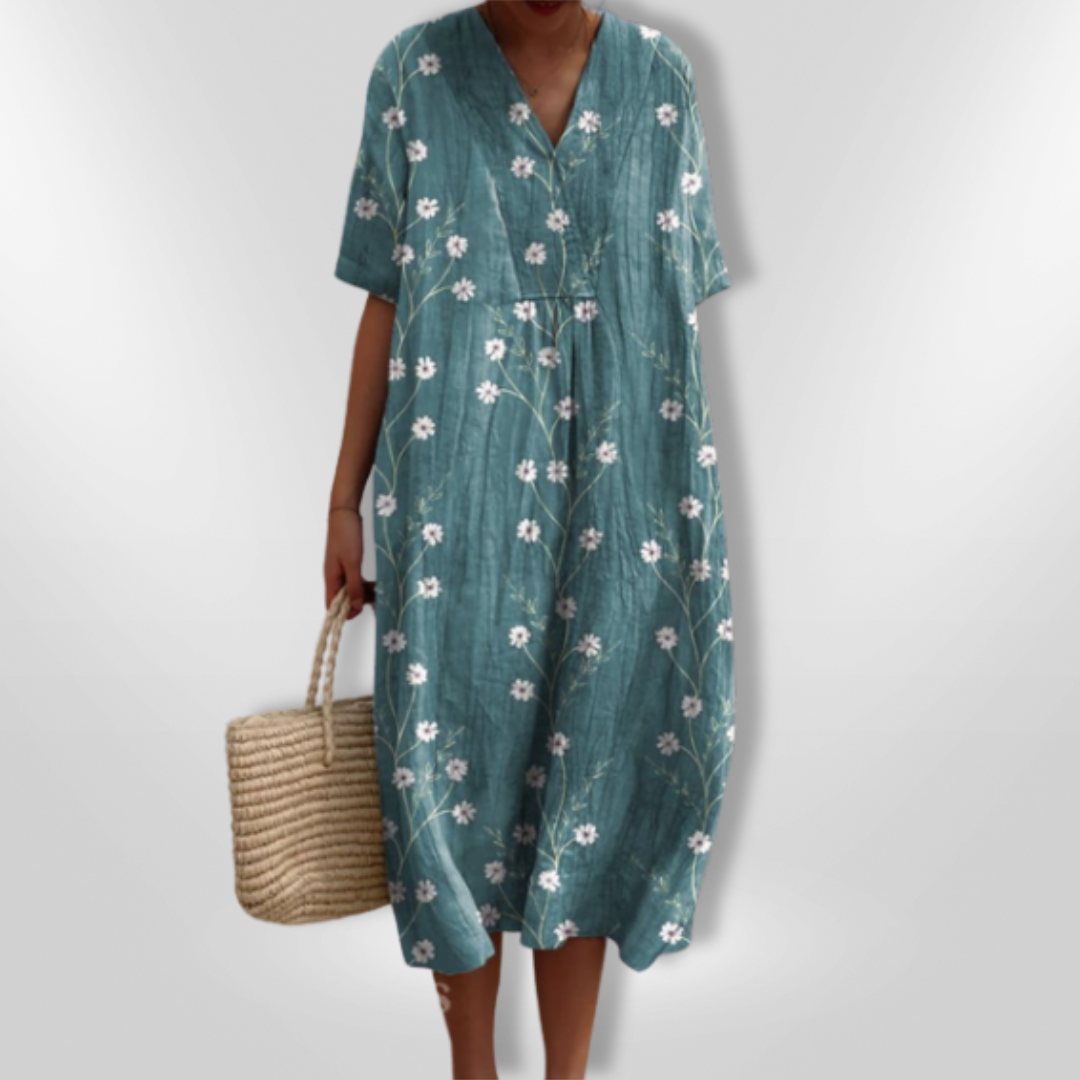 Vrouwen Zomerjurk Met Bloemenprint En V-Hals 9