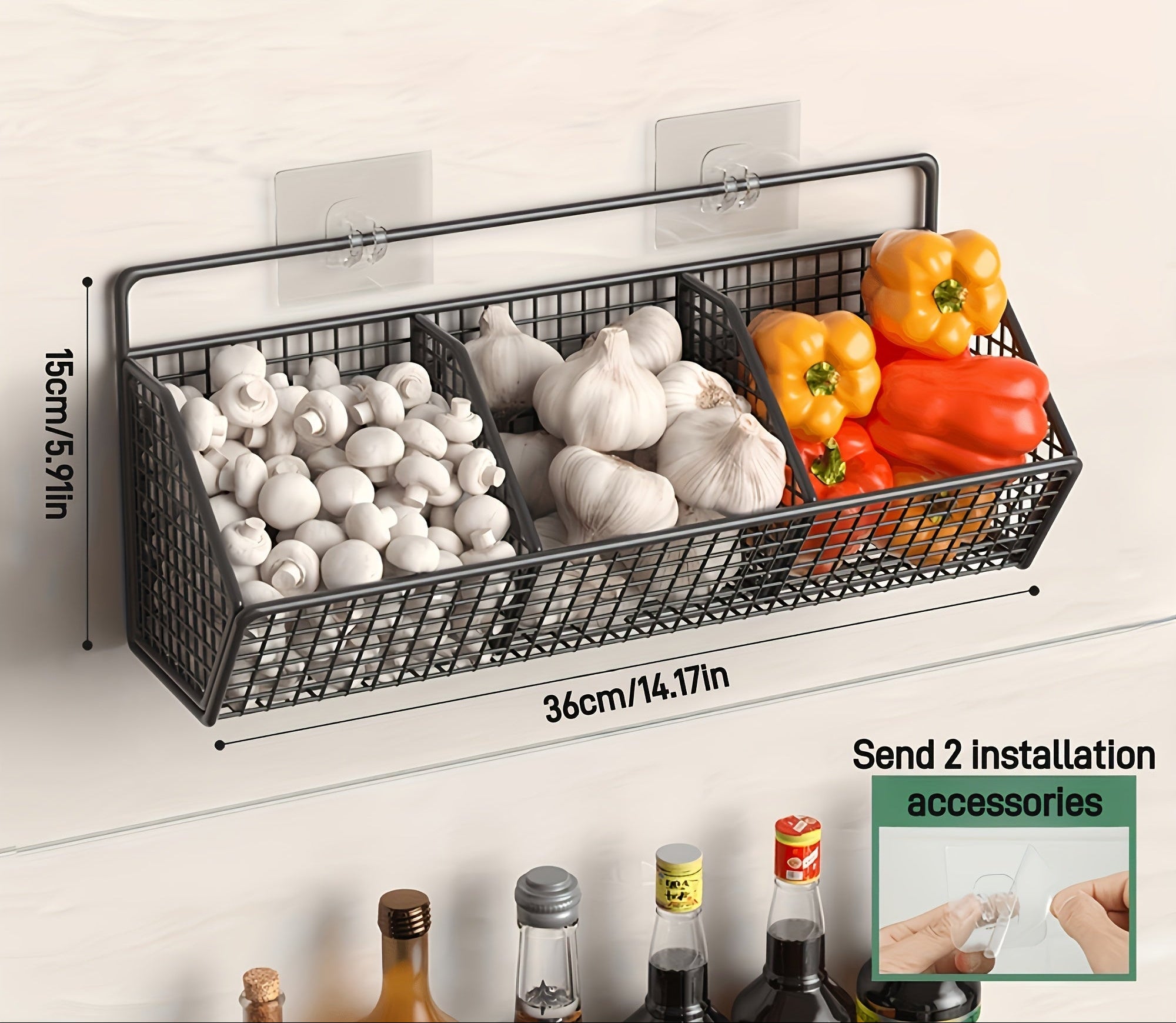 Wandgemonteerde Keuken Opbergmand voor Groenten en Kruiden 5