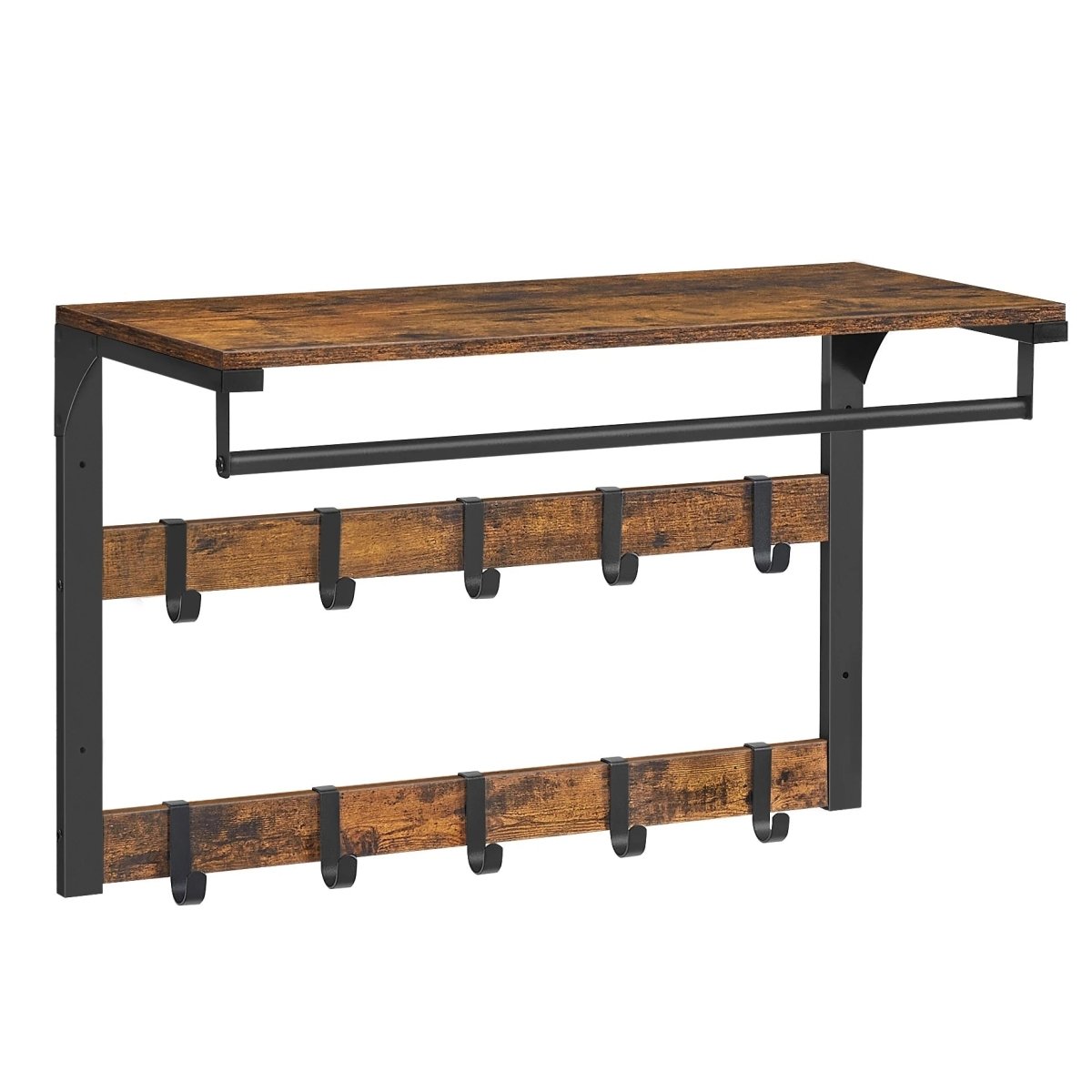 Wandkapstok Met Plank en Verstelbare Haken voor Jassen en Accessoires 0