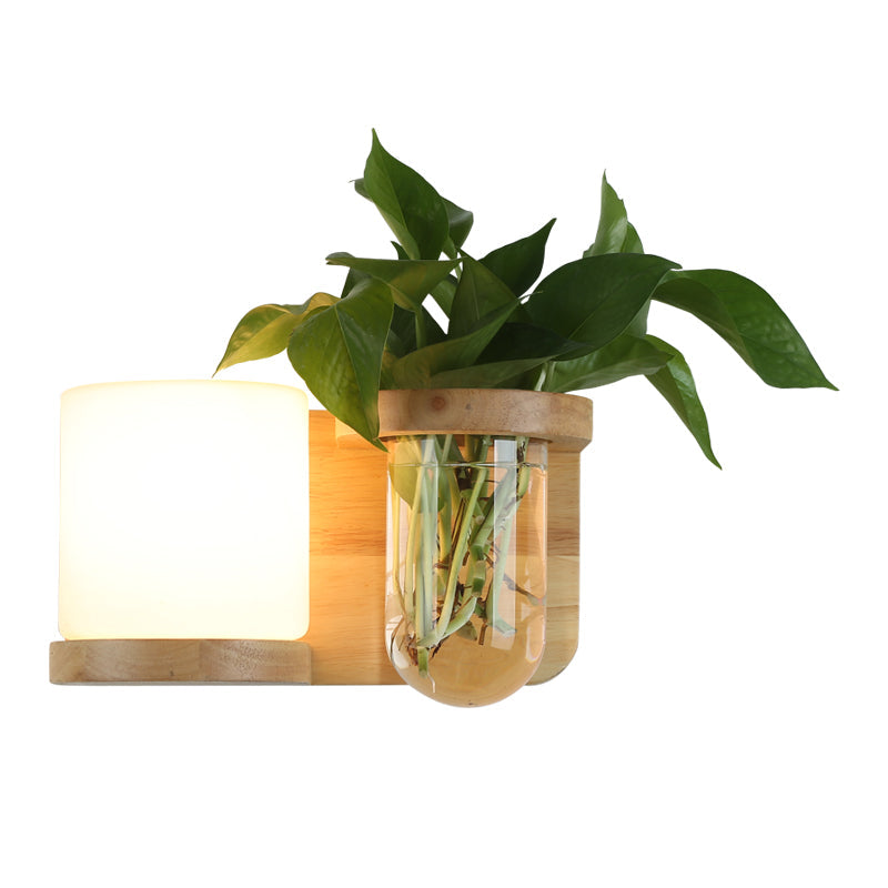 Wandlamp met Glazen Schaduw en Houten Basis 2