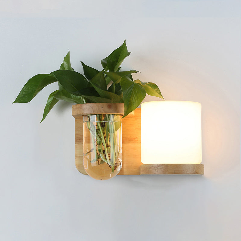 Wandlamp met Glazen Schaduw en Houten Basis 6