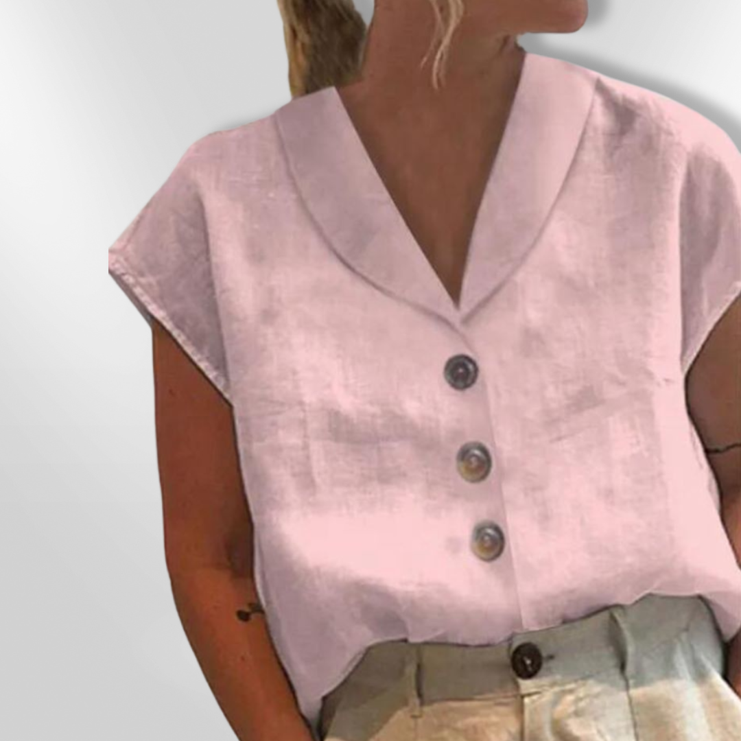 Witte Blouse Dames Met Brede Kraag en Oversized Knopen, Vloeiende Snit, Ademend Materiaal 2