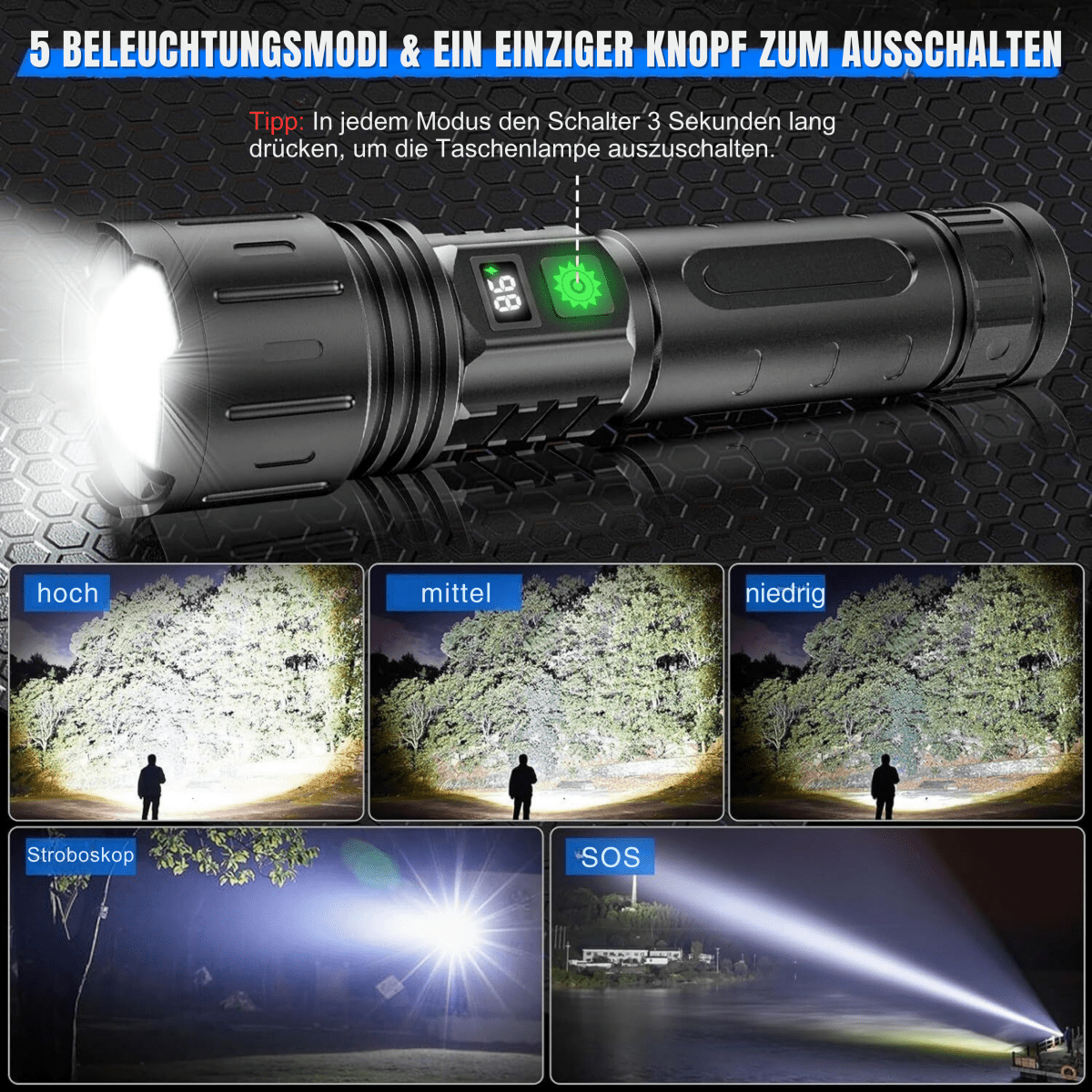 Zaklamp 100.000 Lumen Superhelder en Veelzijdig 3