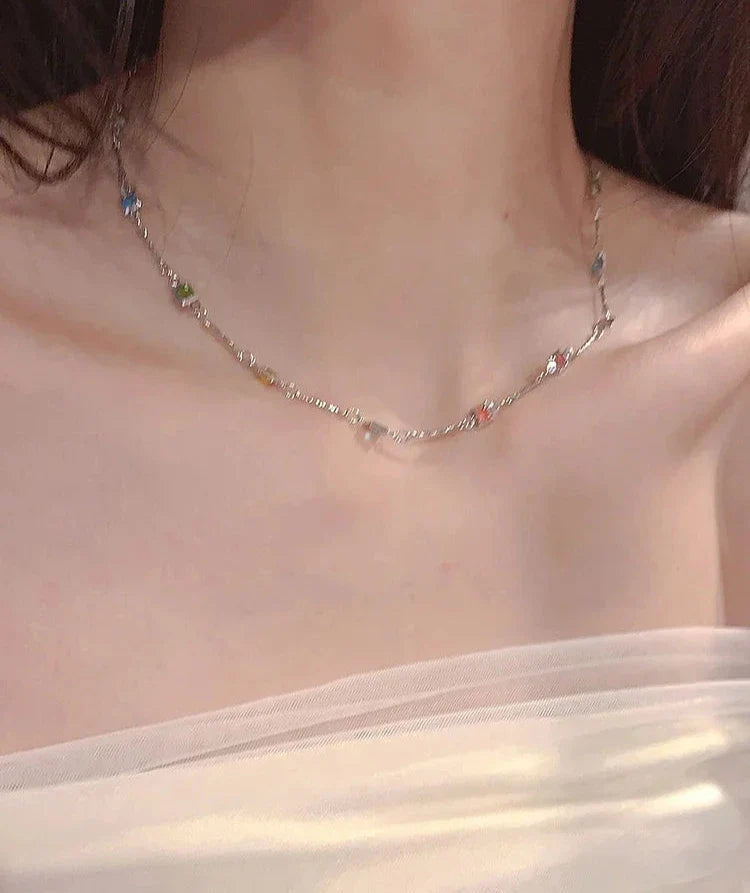 Zilveren Ketting Dames Met Kleurrijke Stenen Design 3