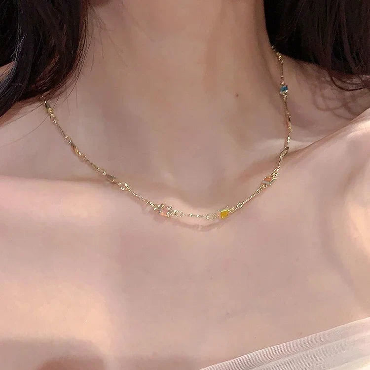 Zilveren Ketting Dames Met Kleurrijke Stenen Design 4