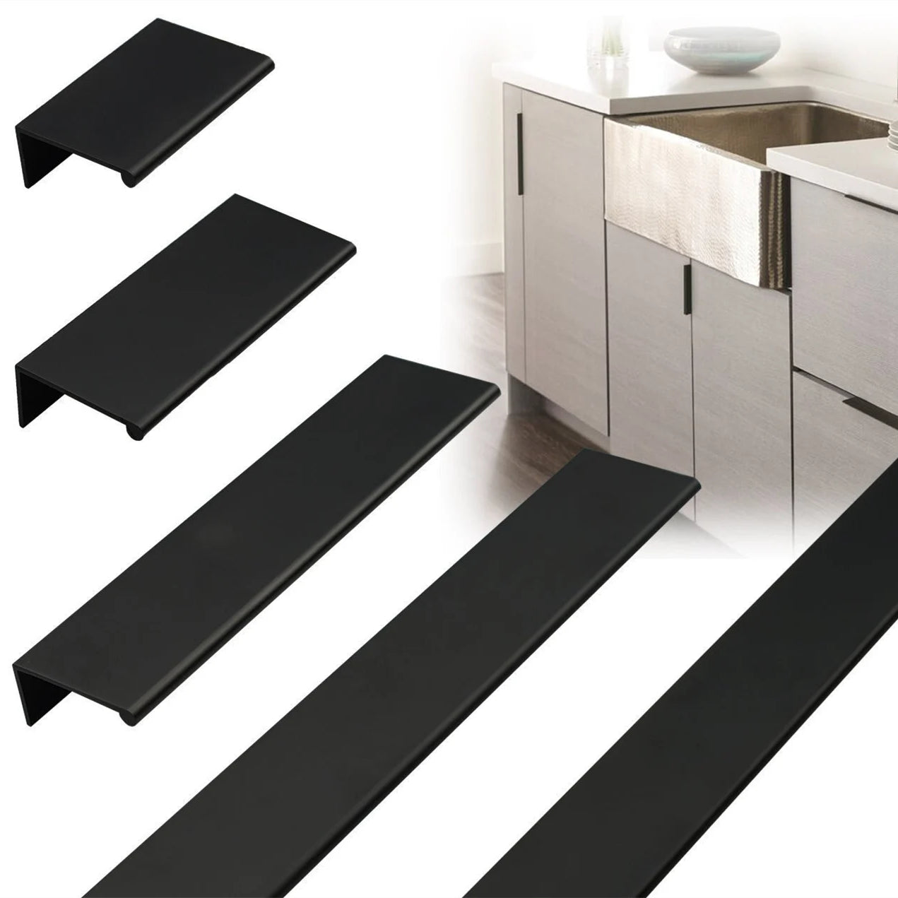 Zwarte Handgrepen Keukenkasten Vingerrand Stijl Modern Design 4