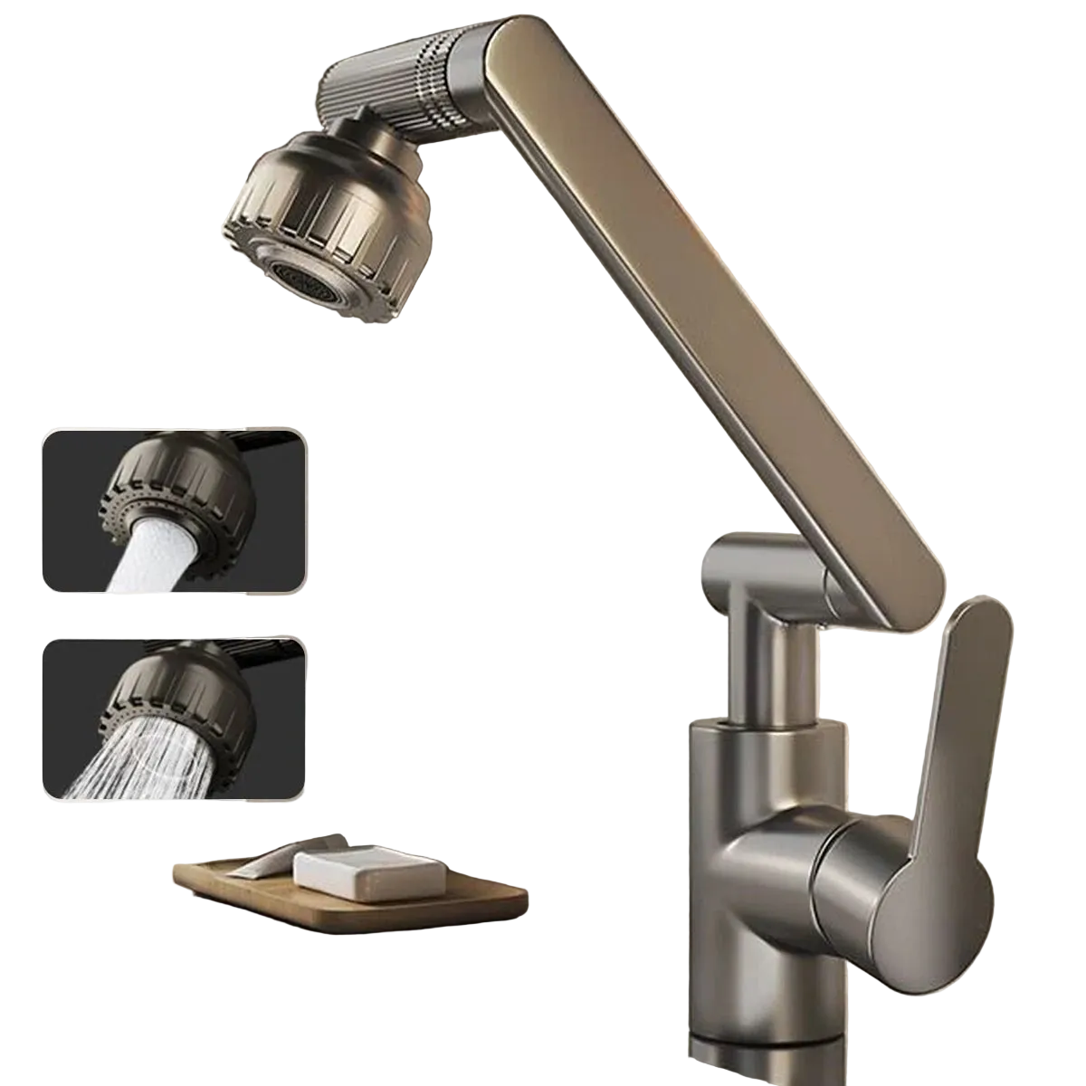 Zwarte Keukenkraan met 360° Robotarm en Dubbele Waterstraal voor Keuken en Badkamer