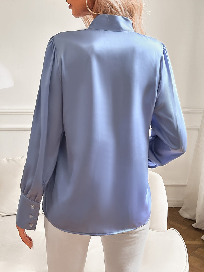 Dames Blouse Wit Lange Mouw Silkelook Klassiek Polyester Elegant-5