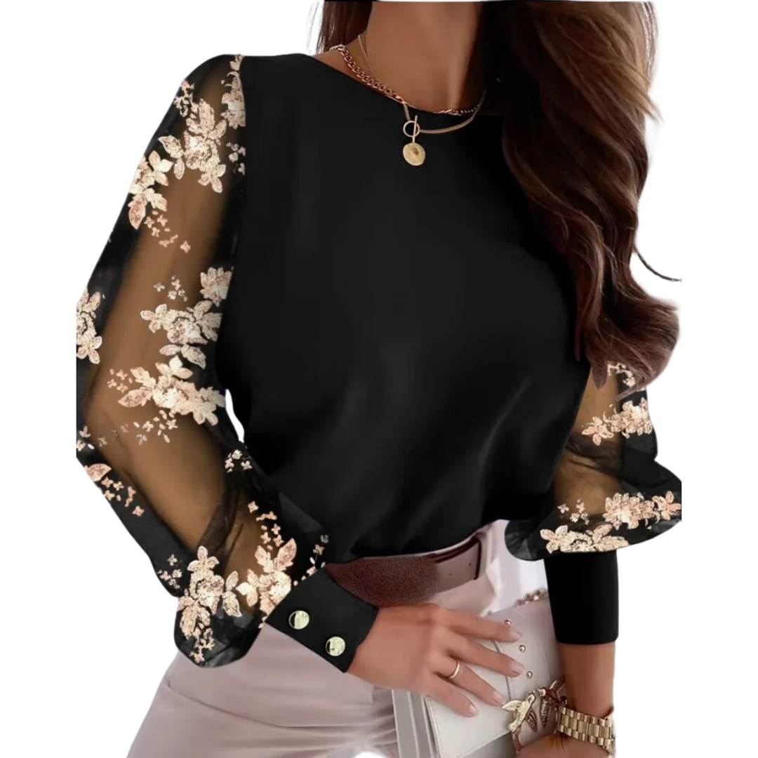 Damesshirt met knoopsluiting en lantaarnmouwen