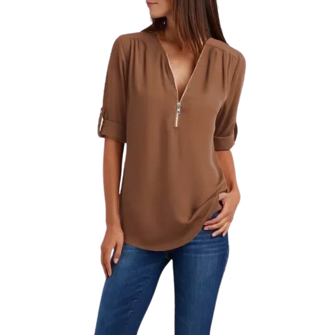 Vrouwen Blouse met Diepe V-Hals Chiffon