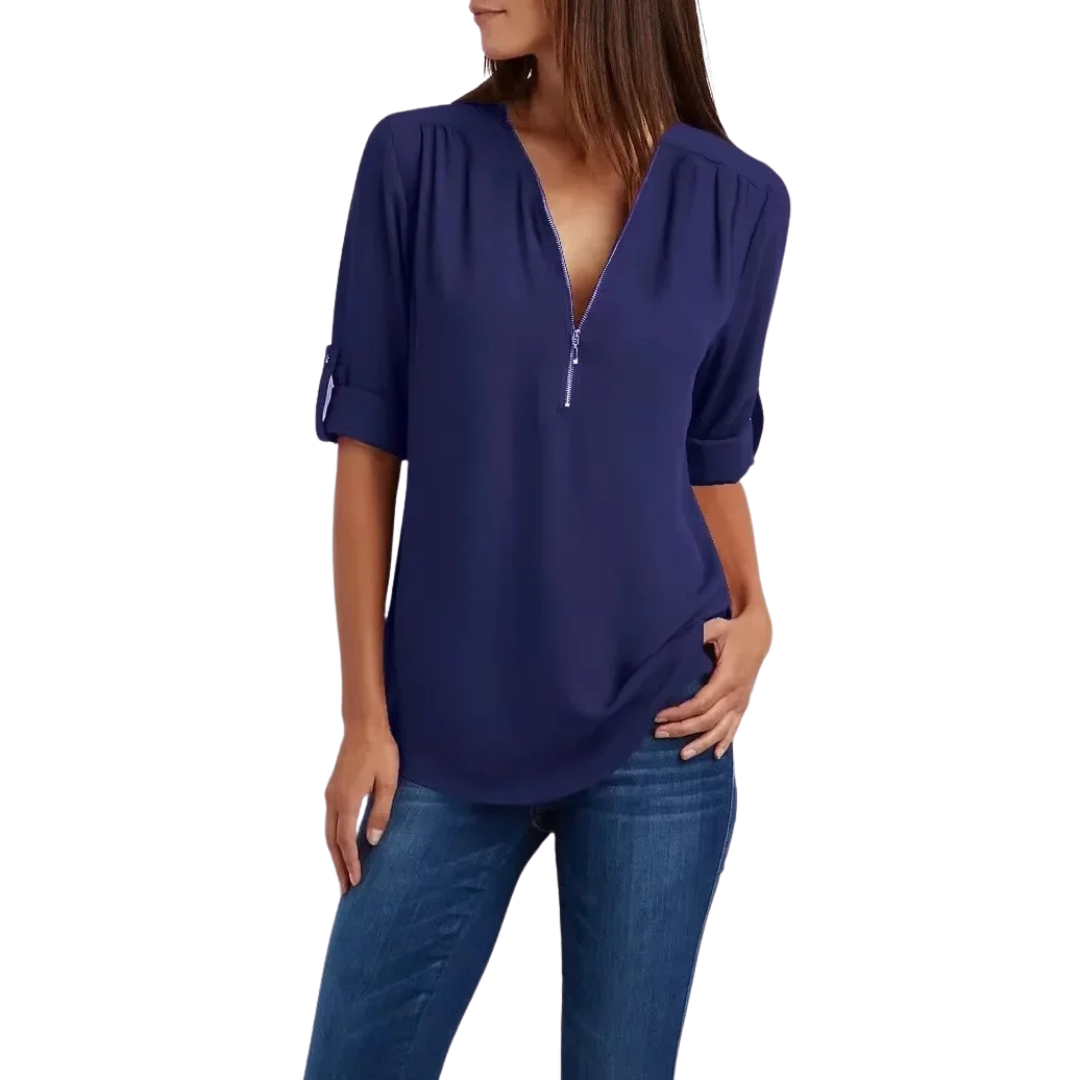Vrouwen Blouse met Diepe V-Hals Chiffon