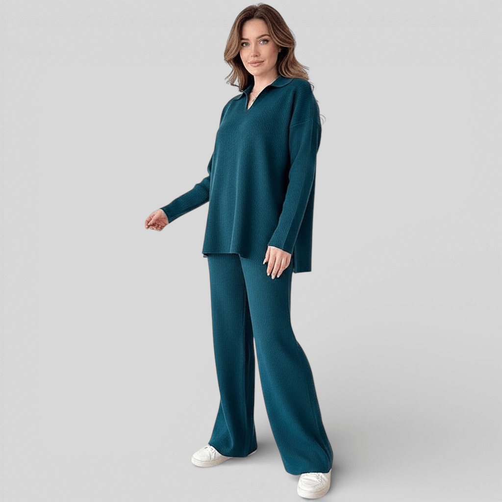 Dames Twee-delen Set V-hals Stijlvol met Brede Broek