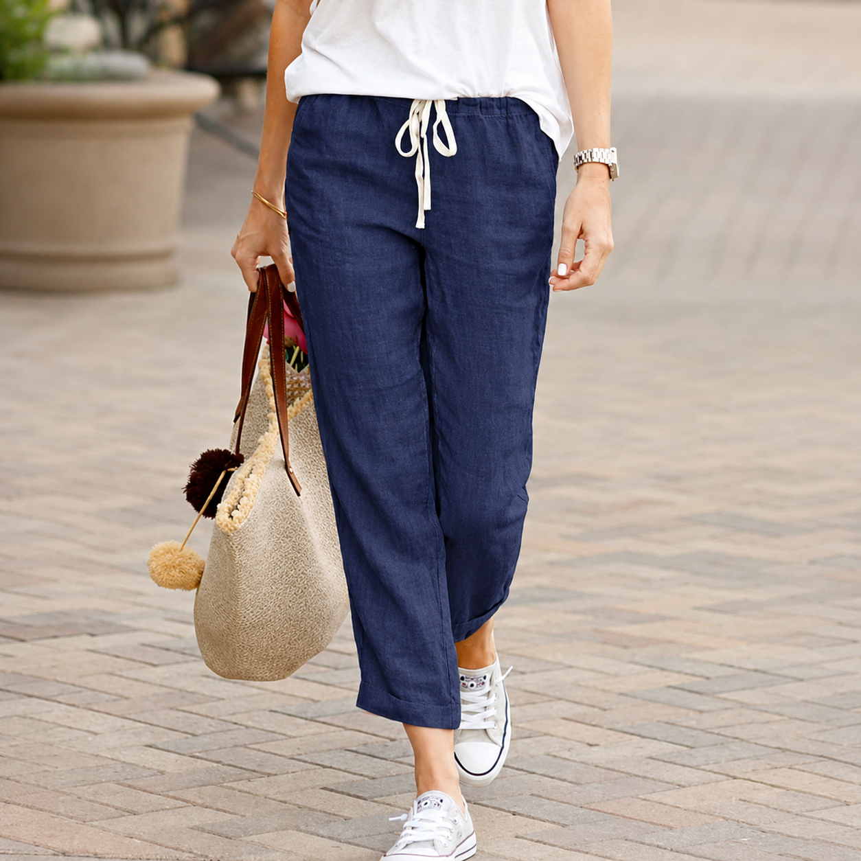 Dames Broek Relaxed Fit Katoen Linnen Mix