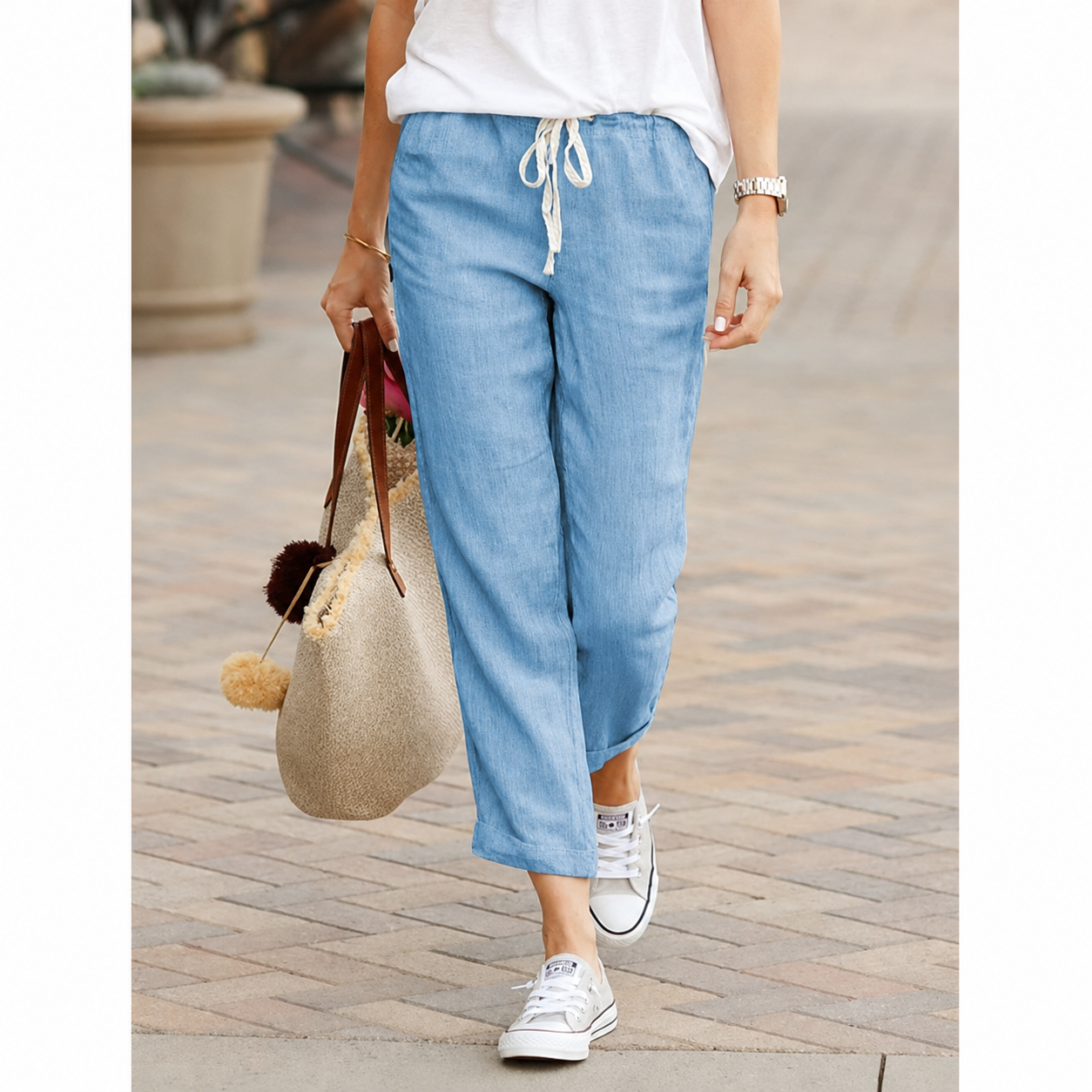 Dames Broek Relaxed Fit Katoen Linnen Mix
