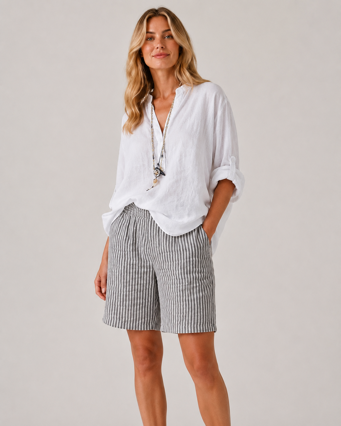 Dames Korte Broek Gestreept voor Zomerstijl met Zakken
