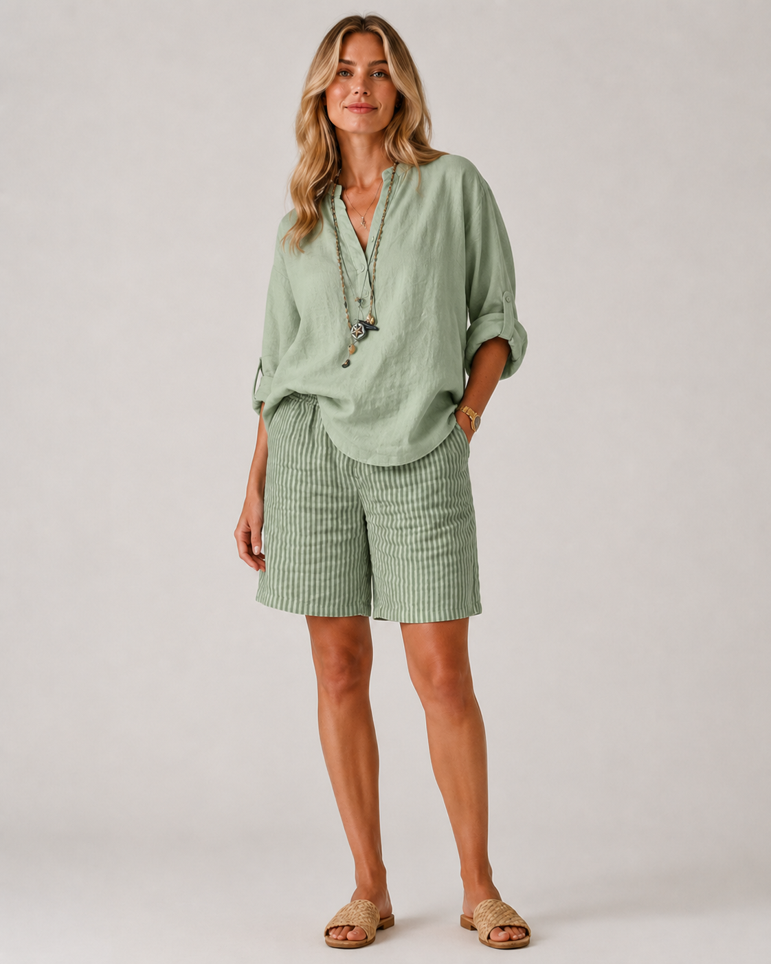 Dames Korte Broek Gestreept voor Zomerstijl met Zakken