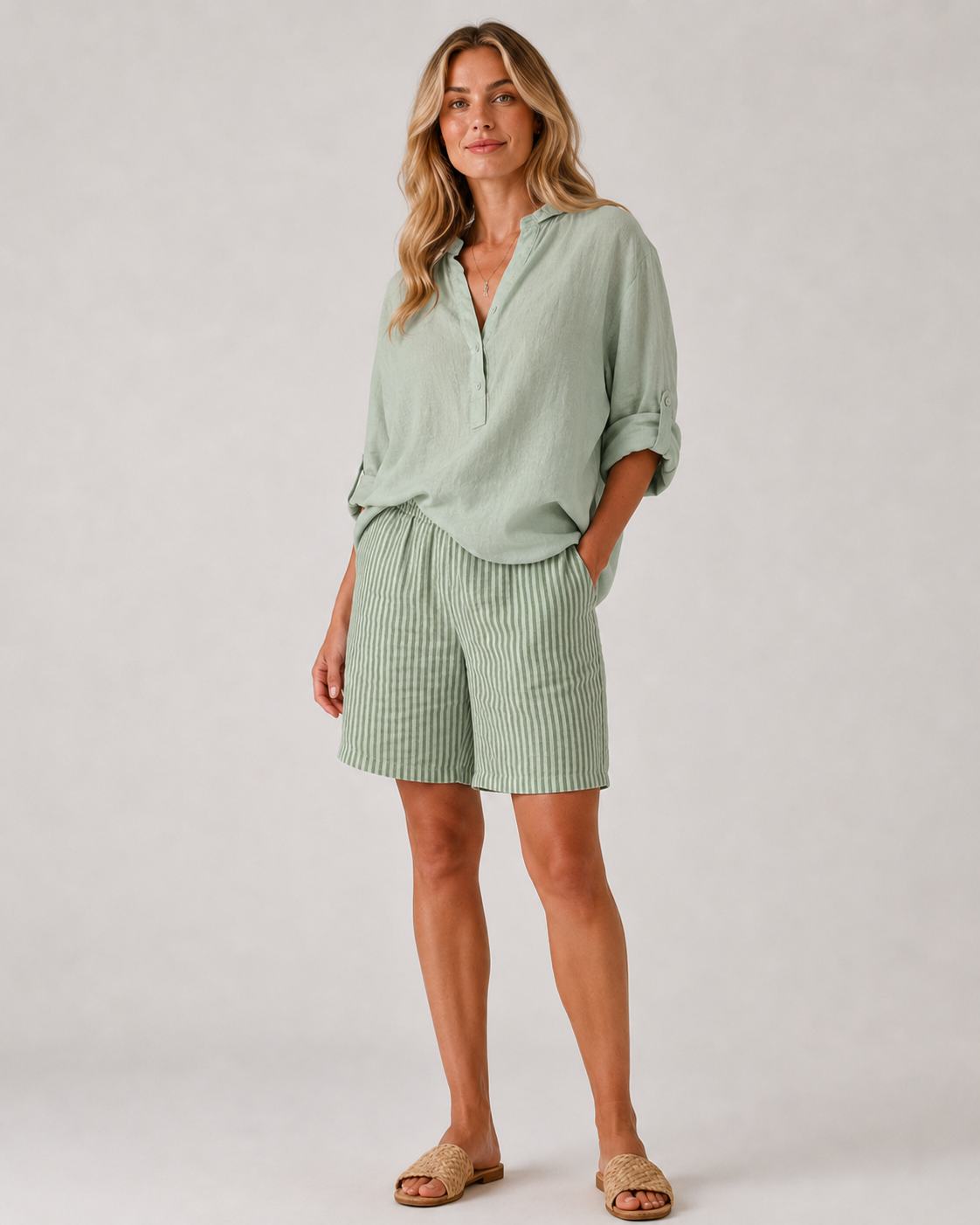 Dames Korte Broek Gestreept voor Zomerstijl met Zakken