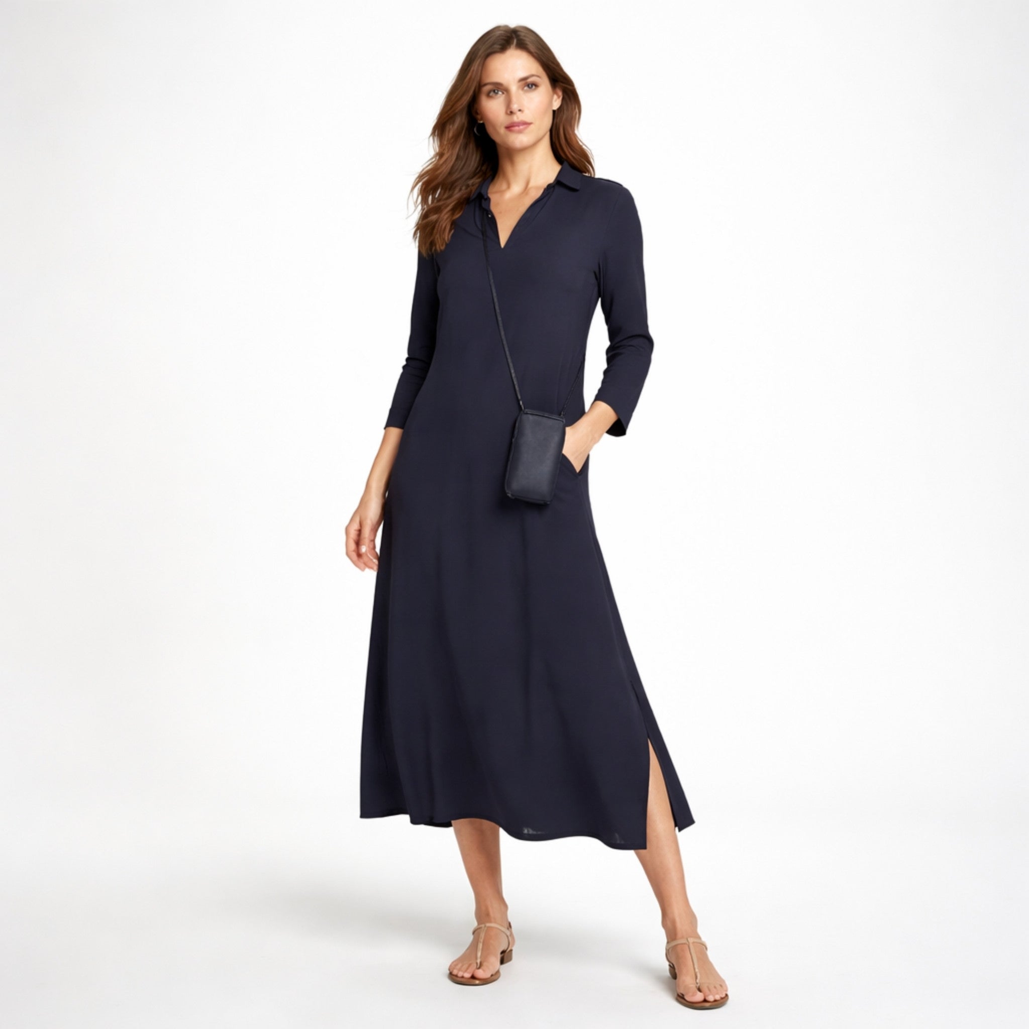 Dames Maxi Jurk Elegante Lange Mouwen Luxe Stof