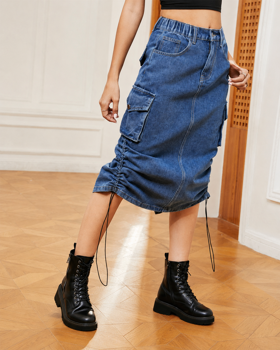 Damesrok in Denimstijl Met Trekkoord