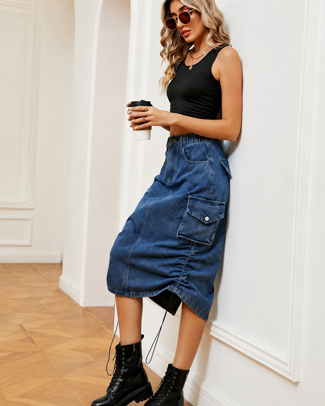 Damesrok in Denimstijl Met Trekkoord