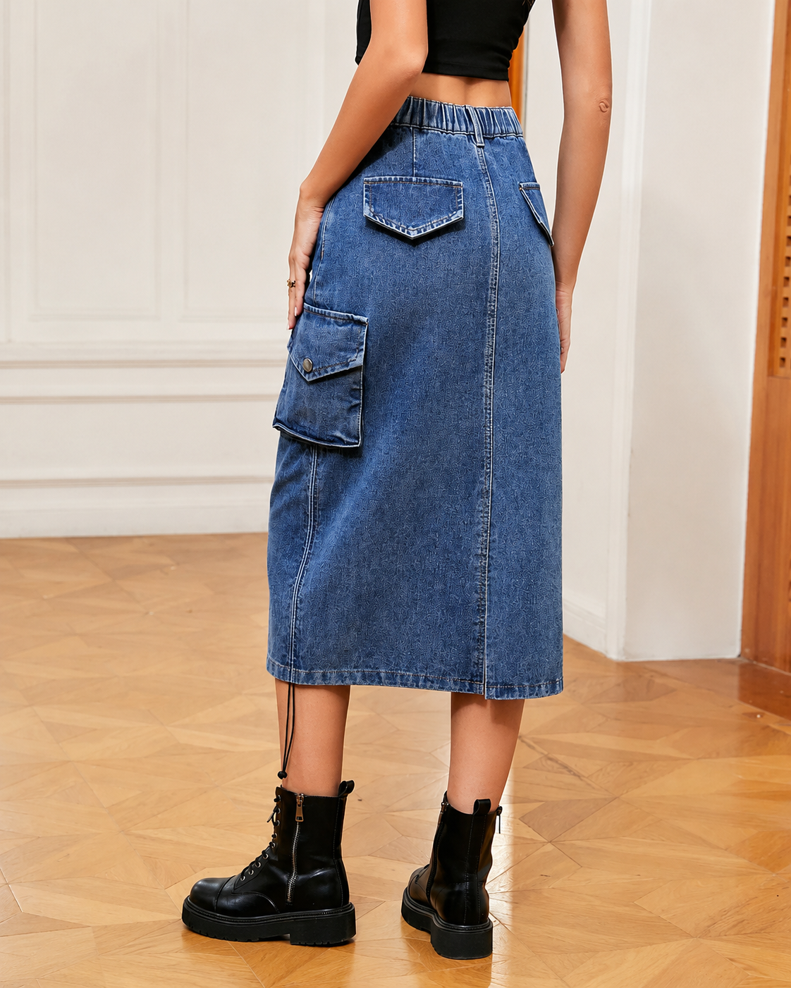 Damesrok in Denimstijl Met Trekkoord