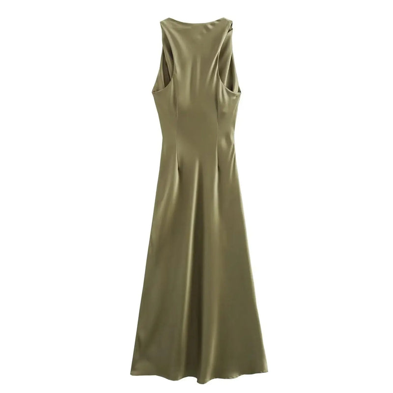 Dames Satijnen Slip Midi Jurk