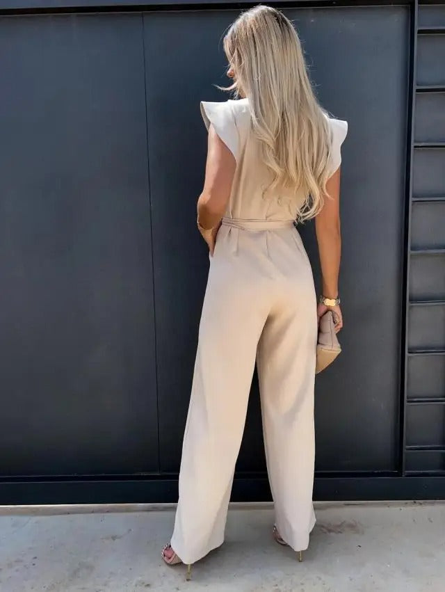 Ruches Mouw Wijde Pijpen Jumpsuit